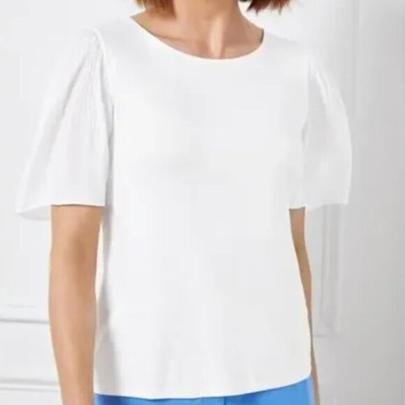 NWT Talbots White Ruffle Sleeves Top with Pleated Details - Size Small Petite - Picture 1 of 7